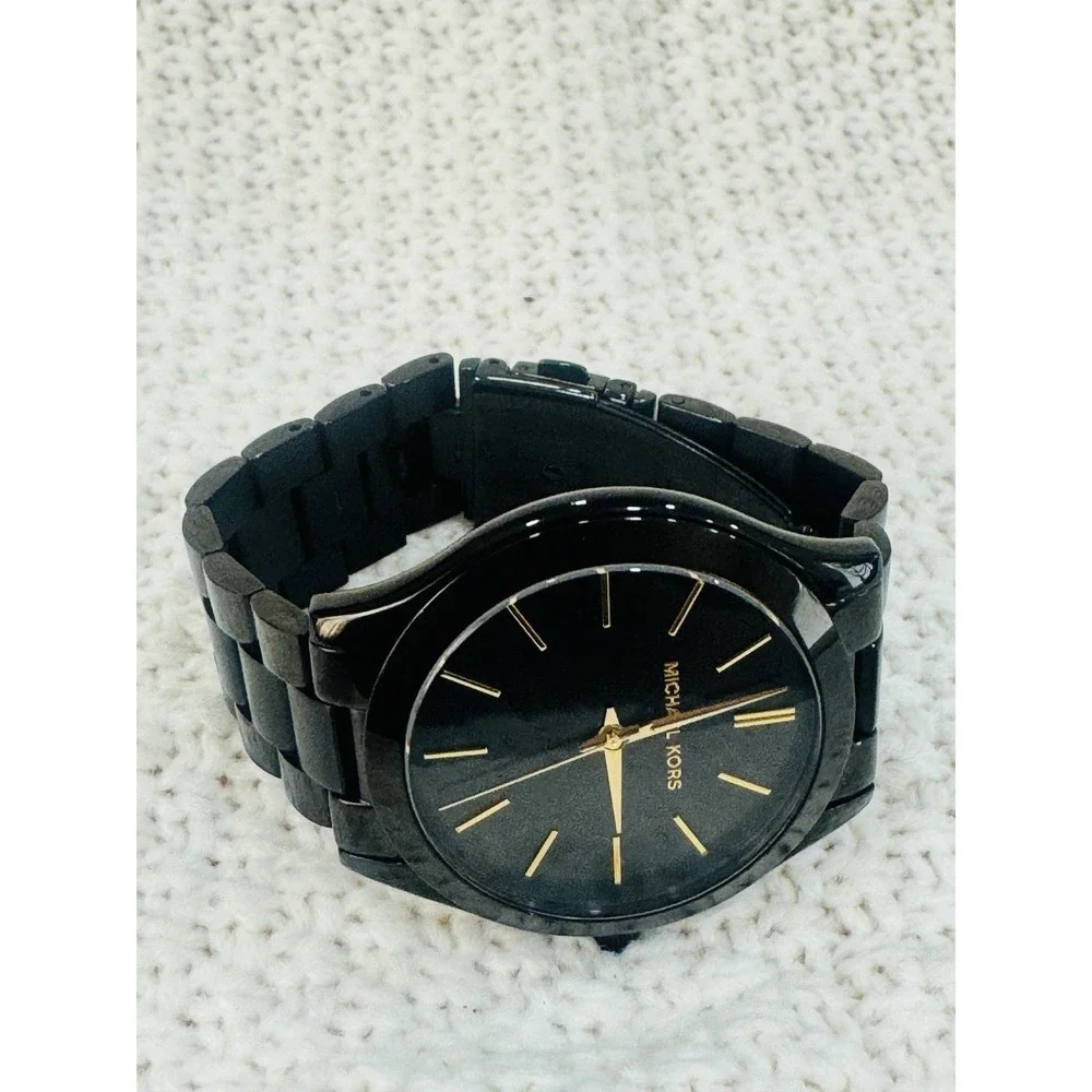 Michael Kors MK3221 Slim Runway Black Stainless Watch Untested